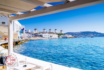 View on Famous Windmills of Mykonos