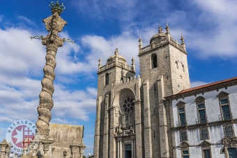 Pillory in front of Roman Catholic Se Cathedral, Porto